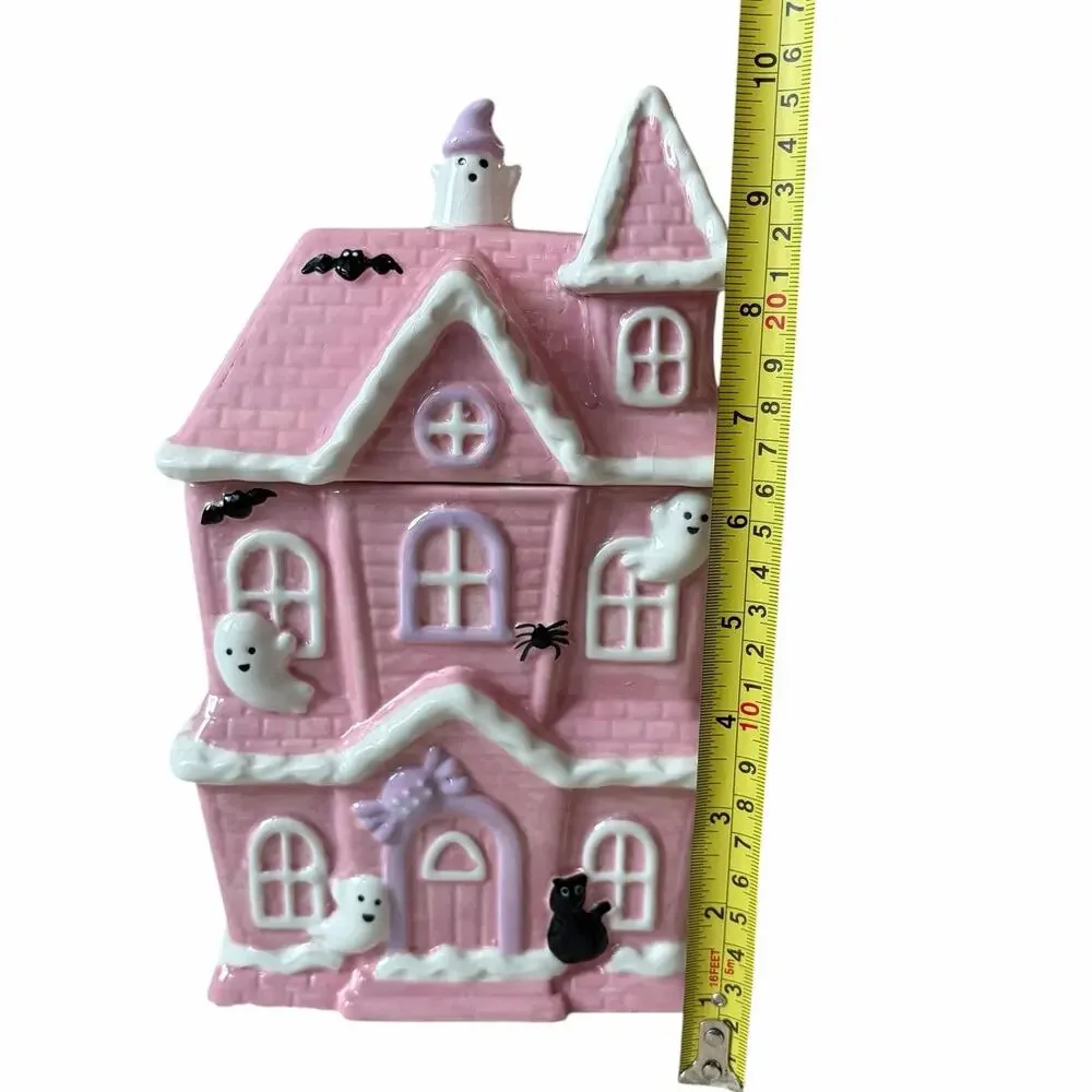 Pink Halloween HAUNTED HOUSE Cookie Jar by Booville Ceramic Spooky Boo New